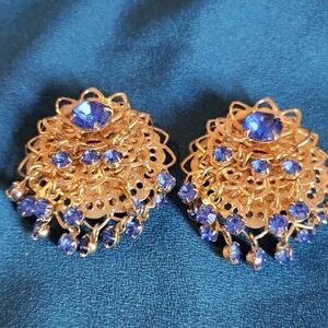 Gold-Tone Filigree Earrings with Royal Blue Stones